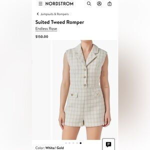 Endless Rose Romper,cream / gold tweed ,
NWT size M